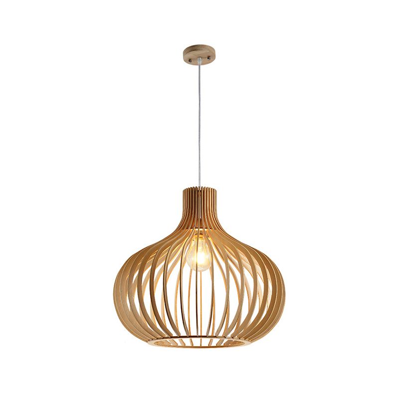 Handmade Restaurant Suspension Light Wood 1-Light Simplicity Pendant Light Fixture