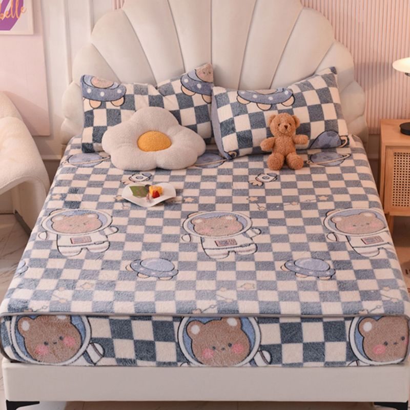 Cartoon Printed Bed Sheet Breathable Cotton Flannel Fitted Sheet