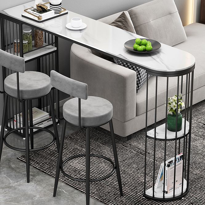 Industrial Iron Bar Table Faux Marble White Specialty Top 41.3"H Bistro Table with Storage