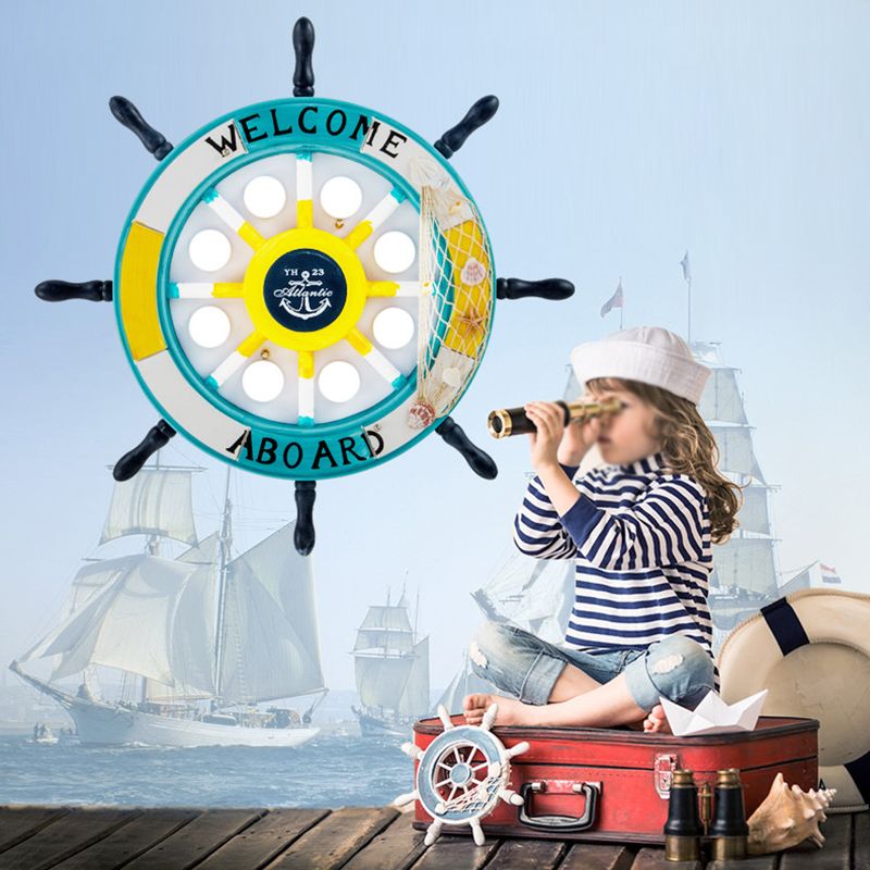 Salle des enfants Plafond Fixation de la lumière Creative Boy Bedroom Study Cartoon Pirate Ship Rudder Mediterranean Style LED LED