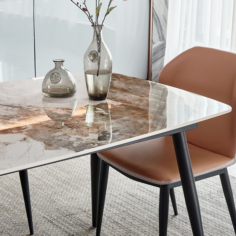 Metal Modern Rectangular Dining Table Sintered Stone Table for Dining Room and Kitchen