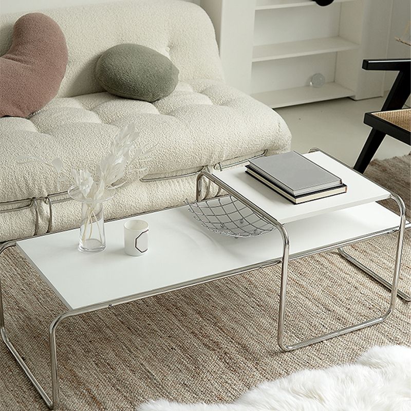 Contemporary Simple Sled Coffee Table Rectangular Wood Top Cocktail Table Set