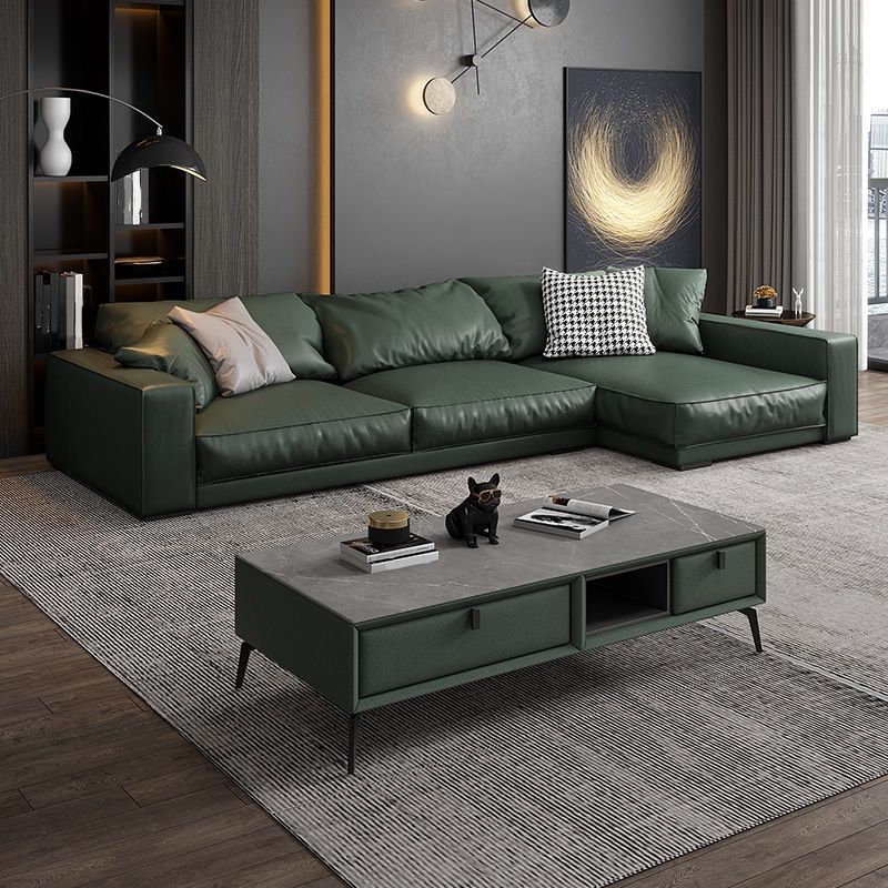 Modern Right Hand Facing Sofa & Chaise with Square Arm for Living Room