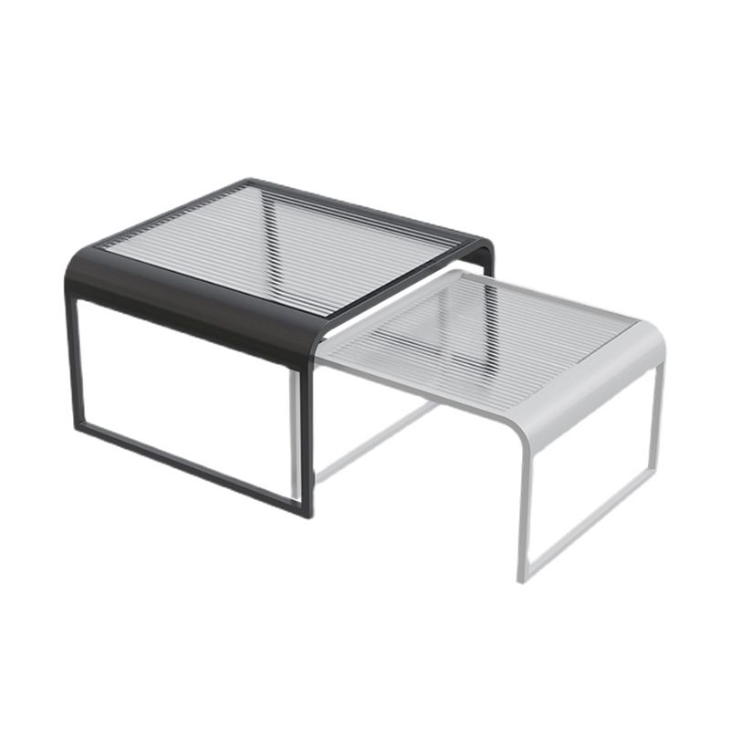 Glass Top Cocktail Table Square Open Shelf Minimalist Coffee Table