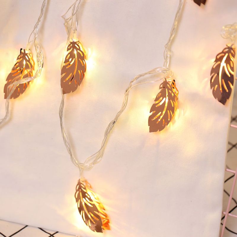 Feather Girls Bedroom LED Fairy Lighting Decorative Battery String Light in Rose Gold