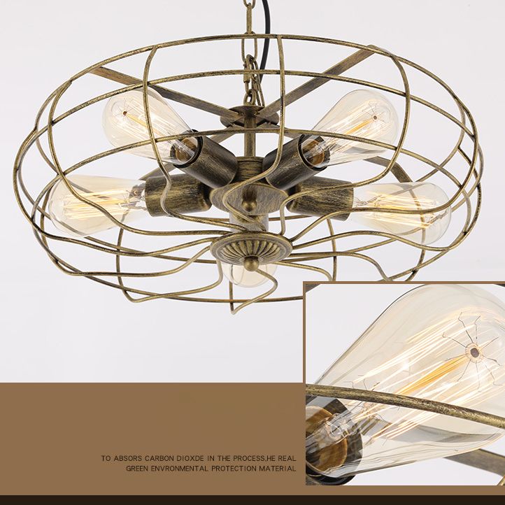 Metal Antique de lámpara de techo de latón Costilería colgante enjaulada de araña colgante industrial