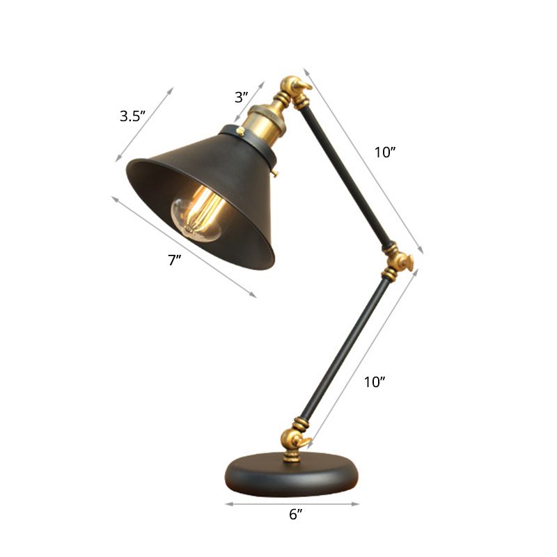 Metal 3-Joint Swing Arm Task Light Industrial 1 Bulb Bedroom Table Lamp with Shade in Black