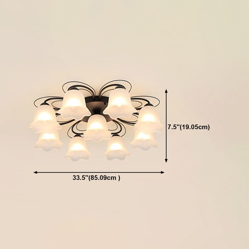 Black Shaded Semi Flush Mount Light Simple-Style Glass Living Room Ceiling Light
