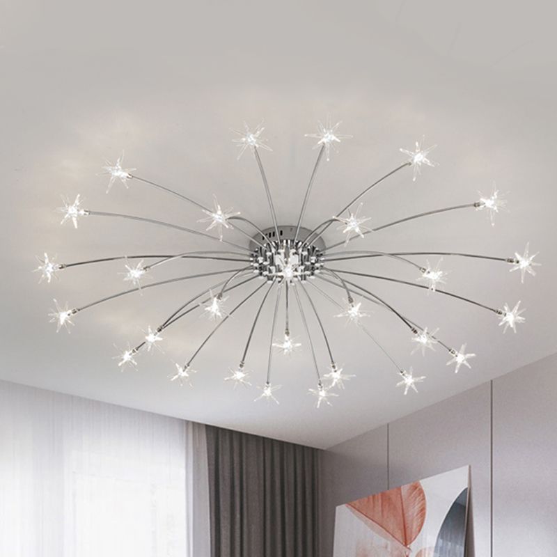 Lámpara de techo semi empotrada LED cromada/dorada contemporánea de montaje semiempotrado de metal en forma de fuegos artificiales 12/15/21 luces