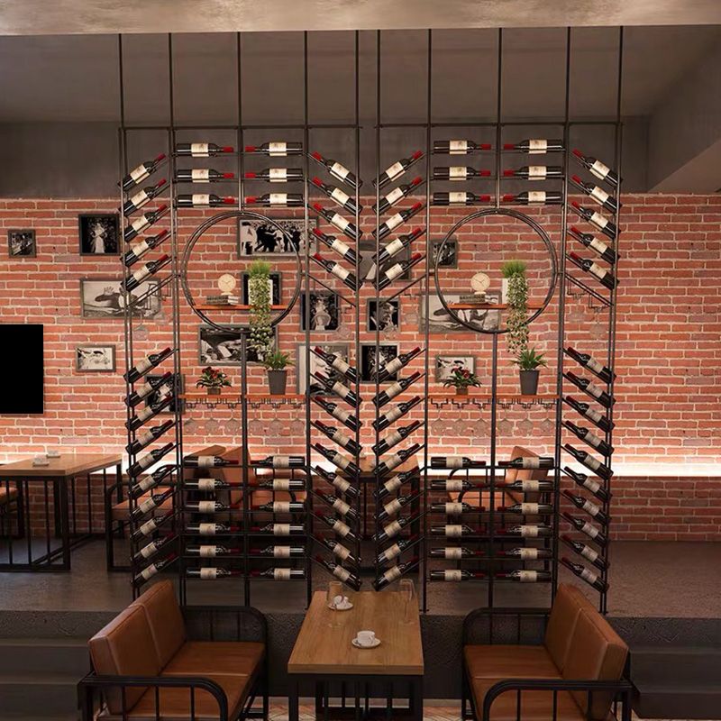 Iron Floor Wine Bottle & Glass Rack Black Industrial Wine Rack with Stemware Holder