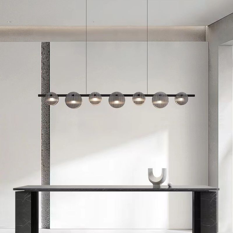 Contemporary Hanging Light Glass Island Light Fixture in Black for Dining Room