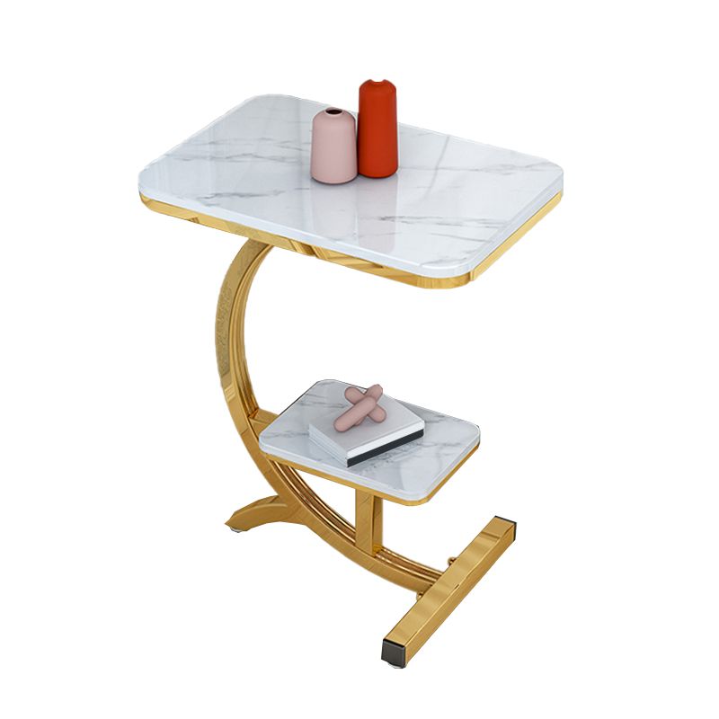 2-Tier Modernistic Metal C Side Table Slate Top Rectangular End Table