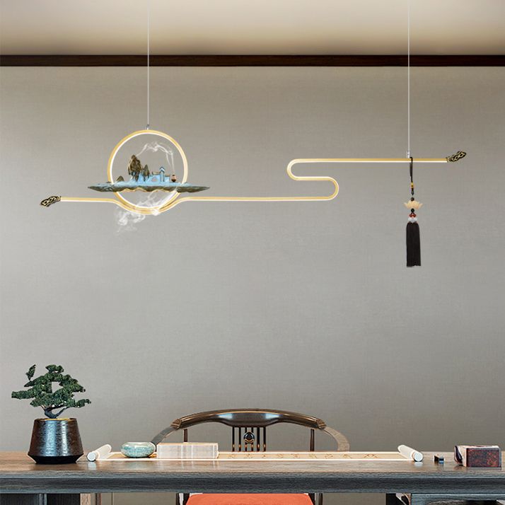 Modern Metal Island Lighting Ideas Linear Chinese Chandelier Lamp for Dining Room