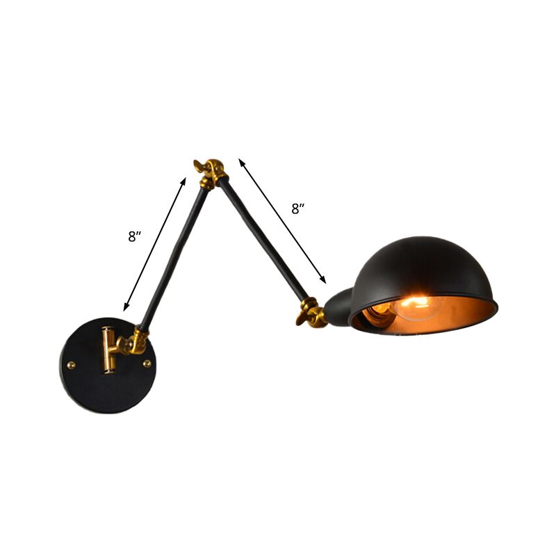 Kuppel Schatten Schlafzimmer Wandleuchte Industrie Metall 1 Kopf Schwarzes Lesen Wandlampe mit verstellbarem Arm