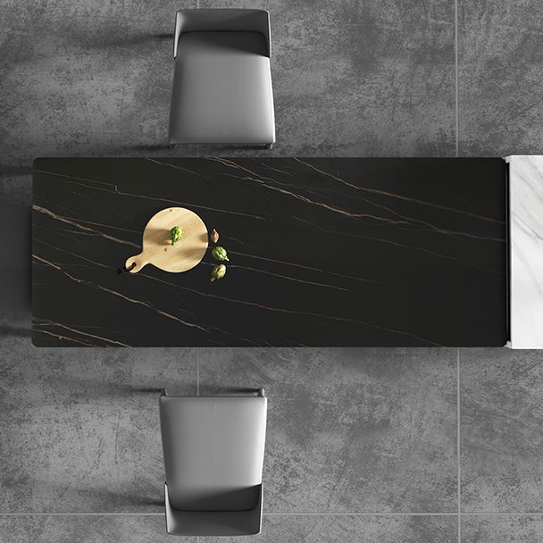 Moderna mesa de comedor negro rectángulo de piedra sinterizada con 4 patas para la cocina