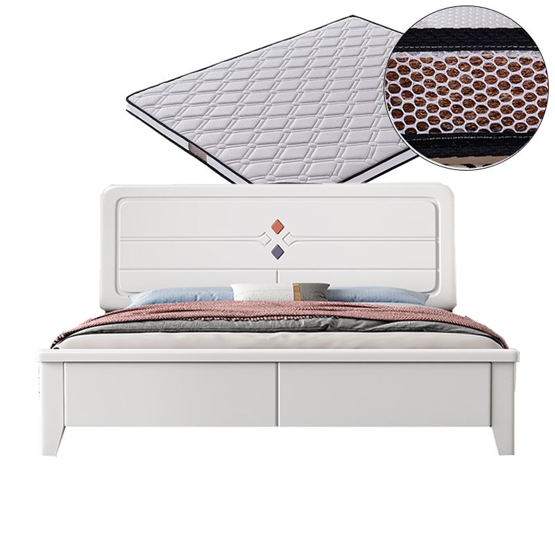 White Contemporary Panel Bed Solid Wood Bed Frame, 44.5" Tall