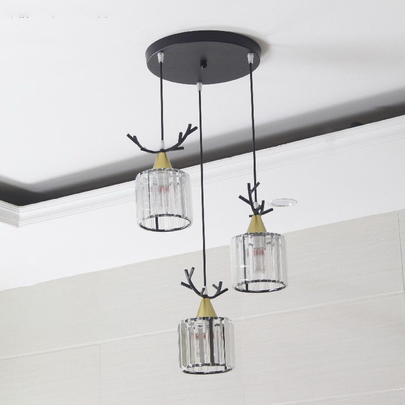 Cylinder Shape Hanging Lights Modern Style Crystal Hanging Light Fixtures