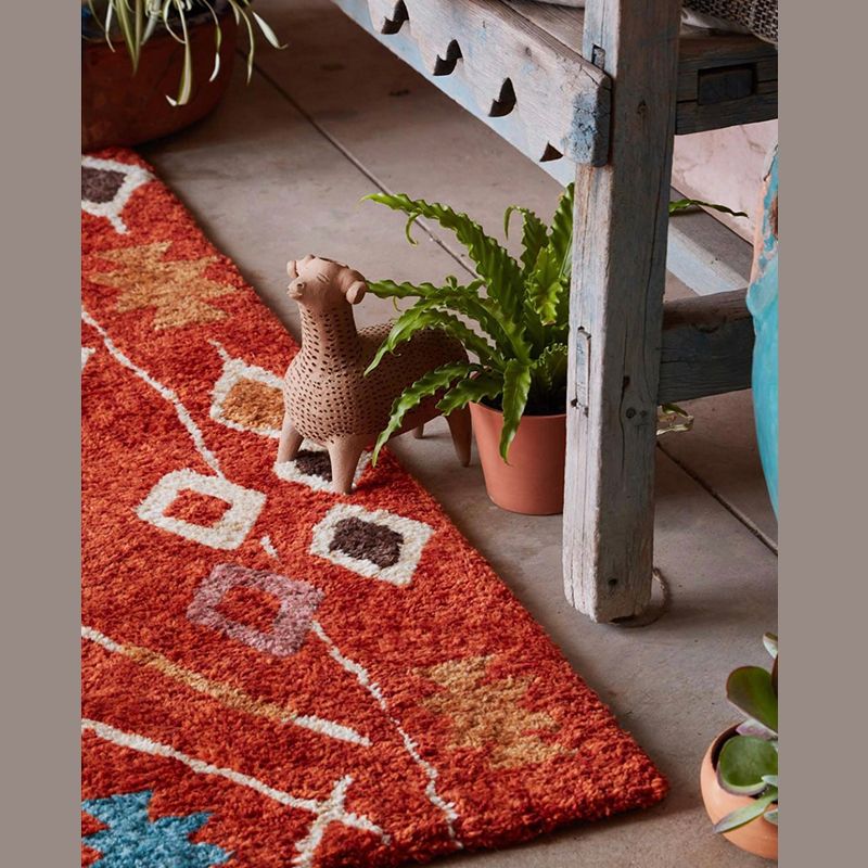 Red Bohemian Area Rug Polyester Americana Pattern Area Carpet Non-Slip Backing Rug for Home Decor