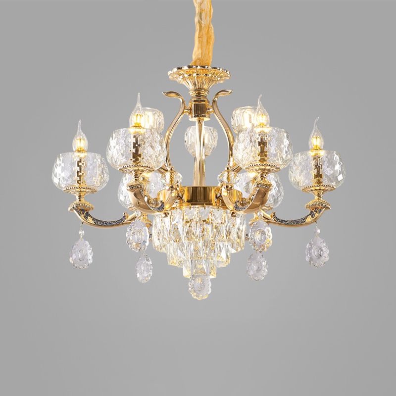 Nordic Style Chandelier Light Gold Living Room Pendant Light with Crystal Drop
