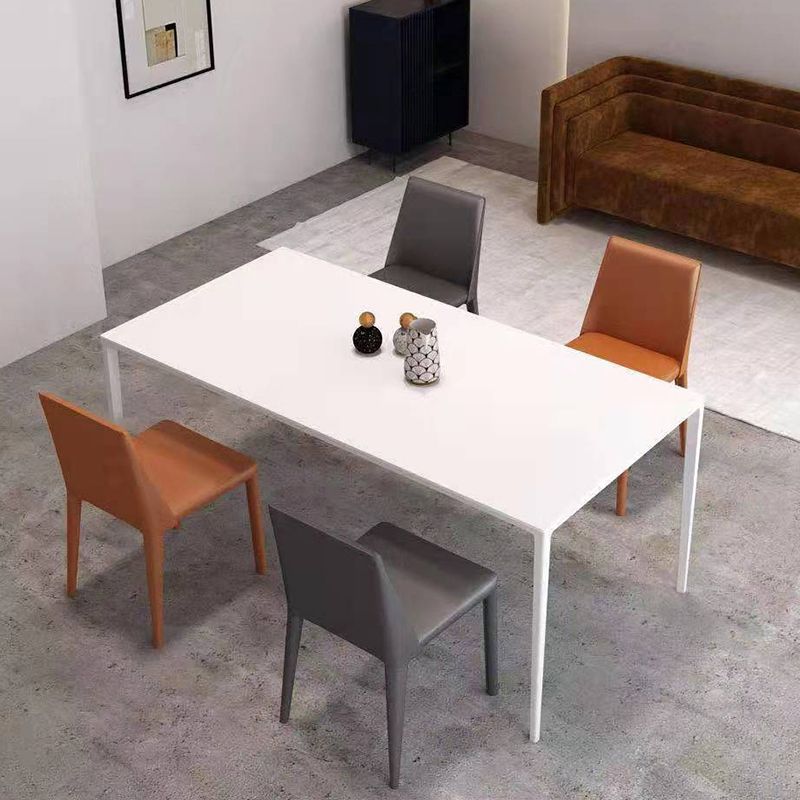 Mesa de comedor rectangular moderna Mesa de comedor de piedra sinterizada con 4 patas de metal