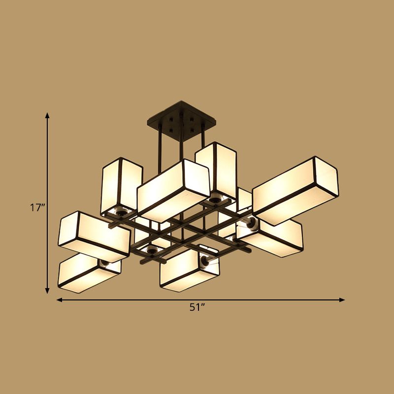 Traditional Rectangle Semi Flush Mount 8/10/12 Lights Metallic Ceiling Lighting in Black/Brass