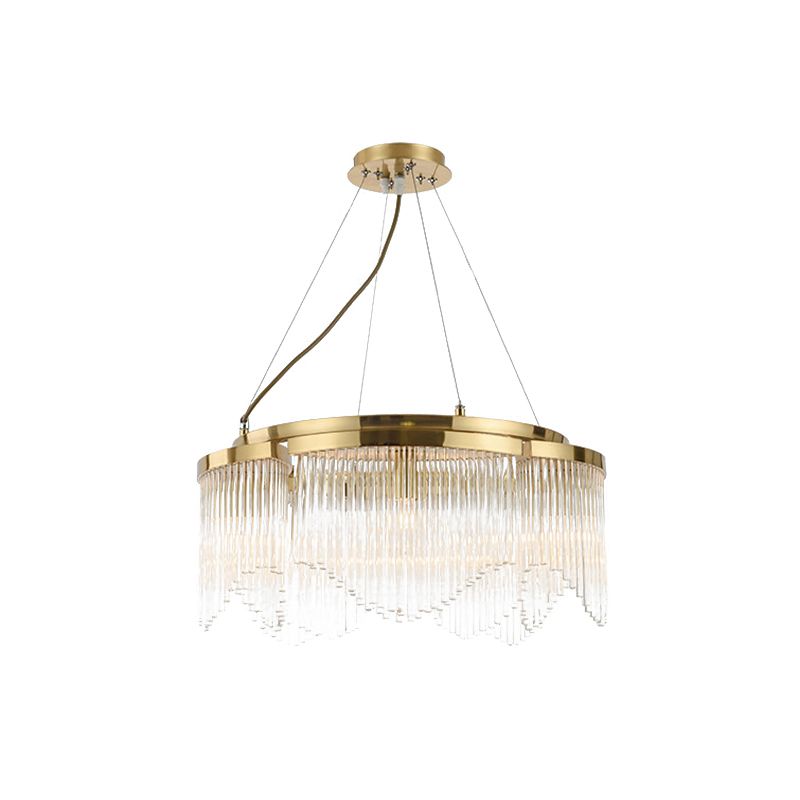 Luxury Round Chandelier Light Fixture 5-Bulb Crystal Rod Pendant Lamp in Gold for Restaurant