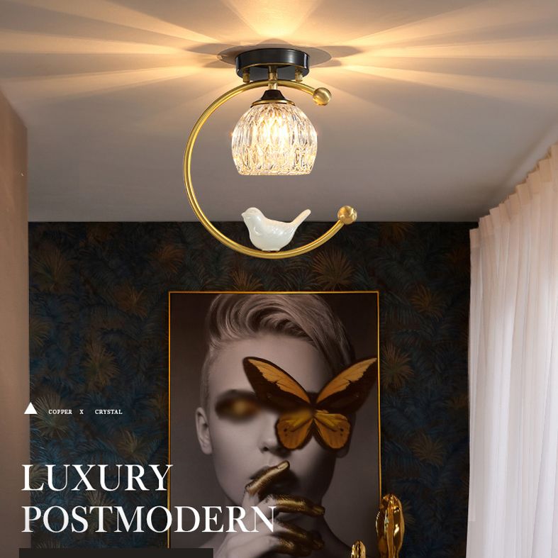 Plafonnier en cristal à abat-jour boule, style nordique, 1 ampoule, noir et or, plafonnier pour hall d'entrée