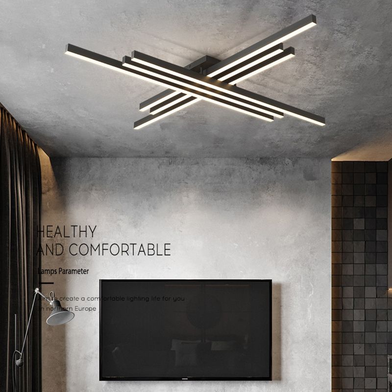 Luz de techo LED negra acrílica en soporte empotrado lineal de aluminio de estilo conciso moderno para dormitorio