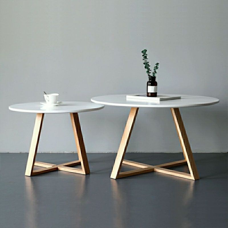 Nordic Style Round Solid Wood Table with Wooden Crossed Base Side Table