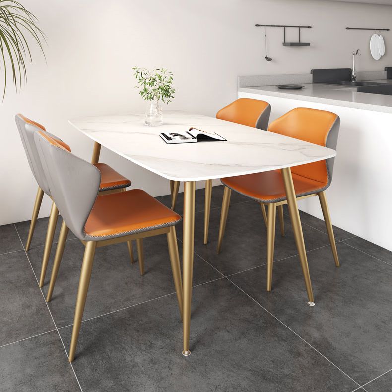 Glam Rectangle Dining Table Set 1/3/4/5 Pieces Dinette Set with White Sintered Stone Top