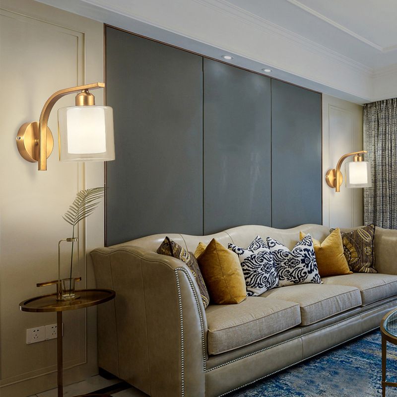 Modern Wall Sconce Metal Cylinder Shape Vanity Lamp with Glass Shade for Bathroom