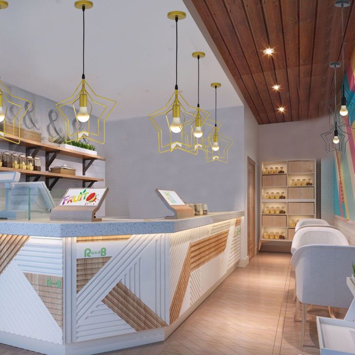 Metal 1 Light Pendant Light Nordic Simple Star Cage Hanging Lamp for Living Room