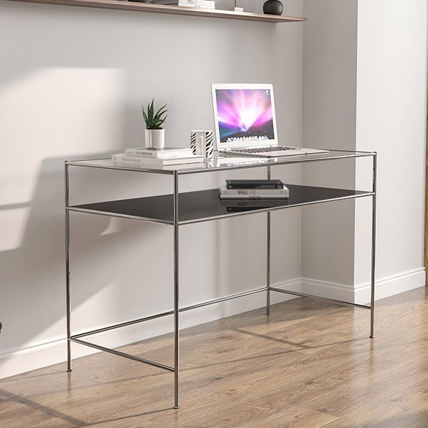 Glass Rectangular Writing Desk Modern Style Office Desk with Storage