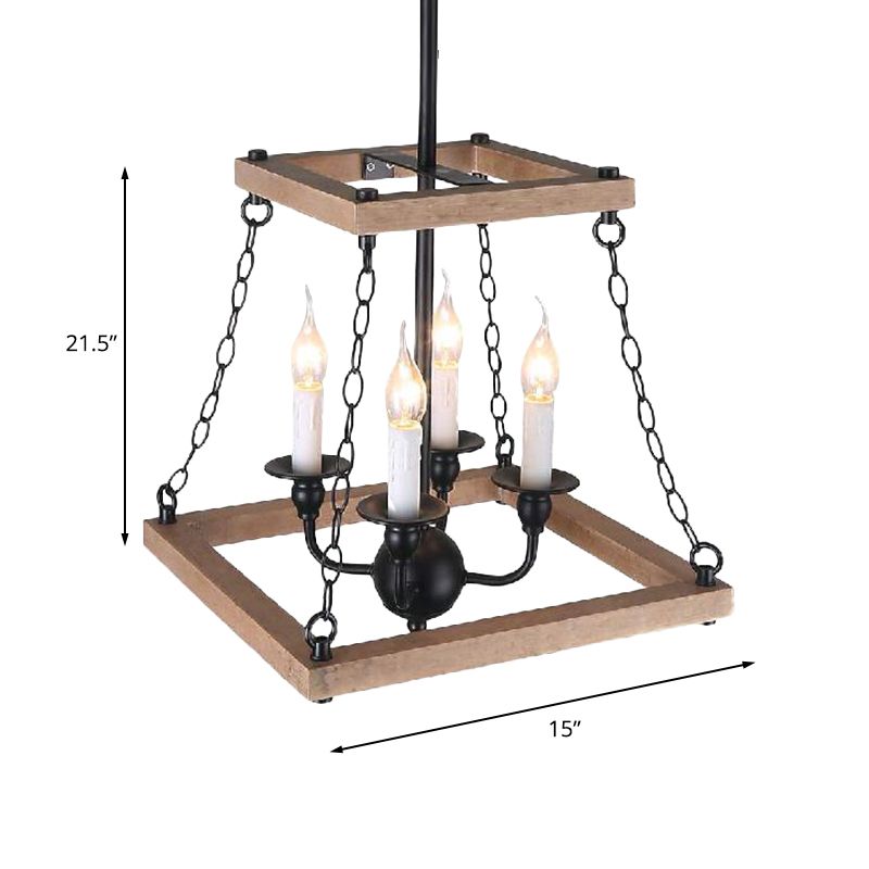 Lampe à lustre trapézoïde marron avec ferme de bougies sans flamme en métal et en bois à 4 feuilles de cuisine lampe suspendue