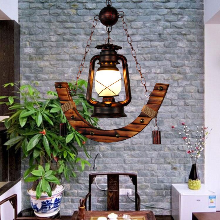 Houten anker nautische stijl hangende licht retro kerosinelampvormige enkele lampverlichtingshanger voor coffeeshop