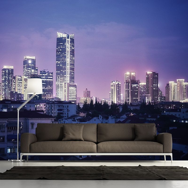Modern City Building View Mural in Dark Color for Sitting Room ,Personalized Size