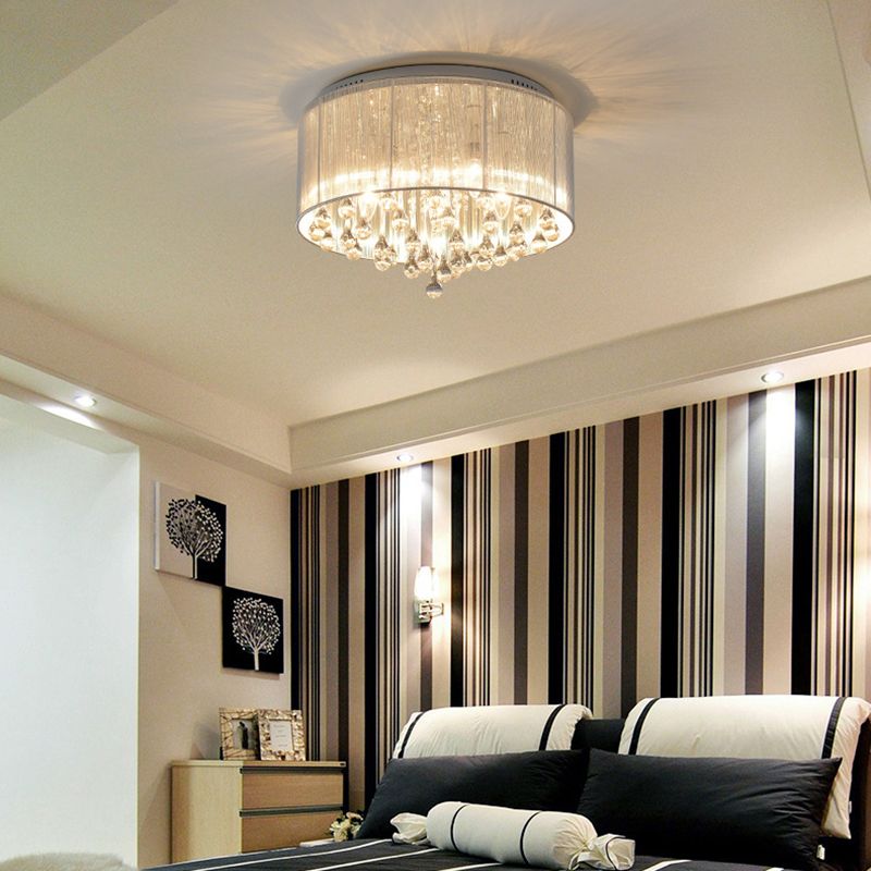 Contemporary Ceiling Lamp Fabric Shade Flush Mount Light Fixture