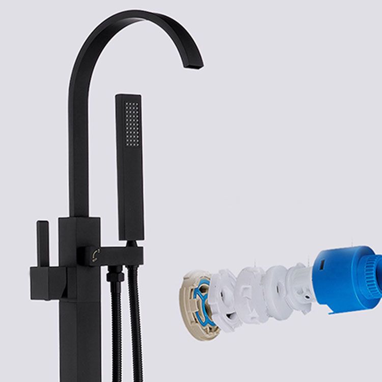 Contemporary Brass Freestanding Tub Filler with Hose Floor Mounted Bathroom Faucet