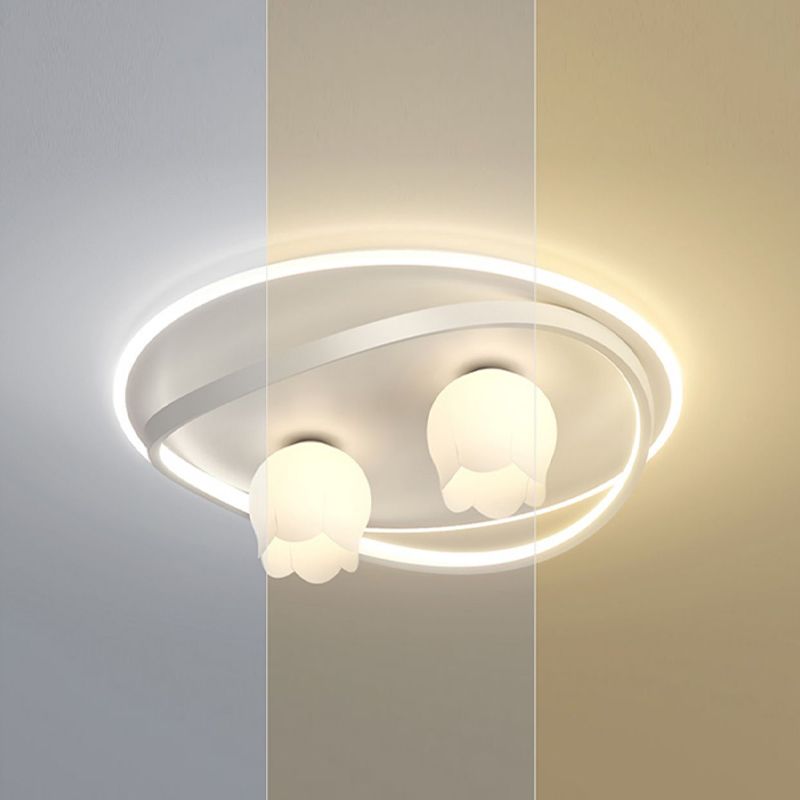 LED Modern Metal Flush Mount Linear Shape Ceiling Light with Plastic Shade for Living Room