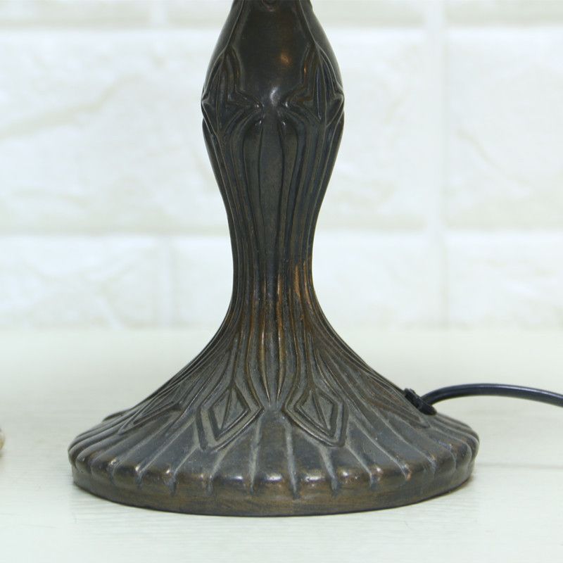 Lampada da scrivania a foglie di vetro colorato con tappo in cavo 1 Luce da scrivania rustica Tiffany in bronzo antico per camera da letto
