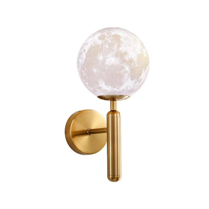 1 Bulb Orb Sconce Light Contemporary White Glass Wall Lighting Fixture in Gold with Metal Pencil Arm