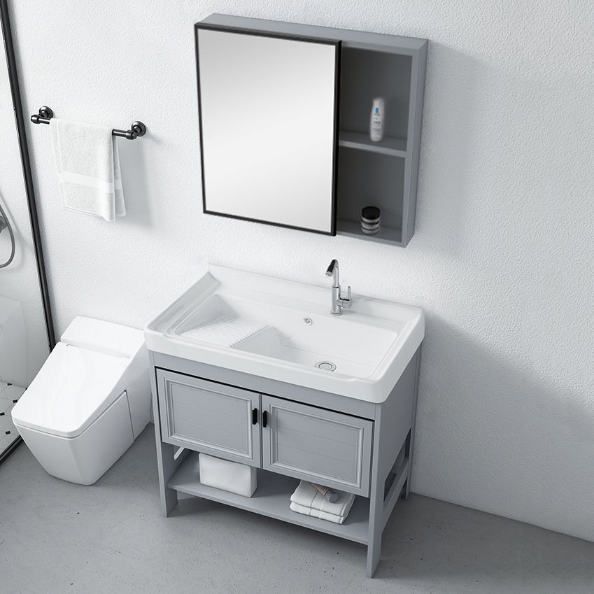Modern Console Sink Porcelain Rectangular with Right Basin and Faucet Trough Sink