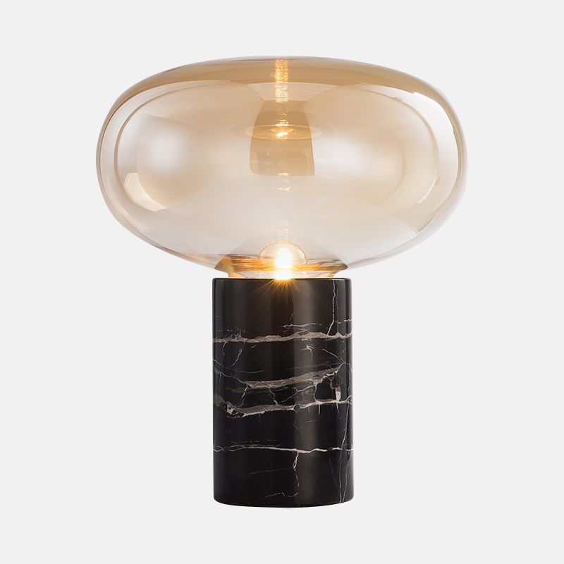 9.5"/15" W Single Living Room Night Light Postmodern Black Marble Table Lamp with Ellipse Grey/Amber Glass Shade