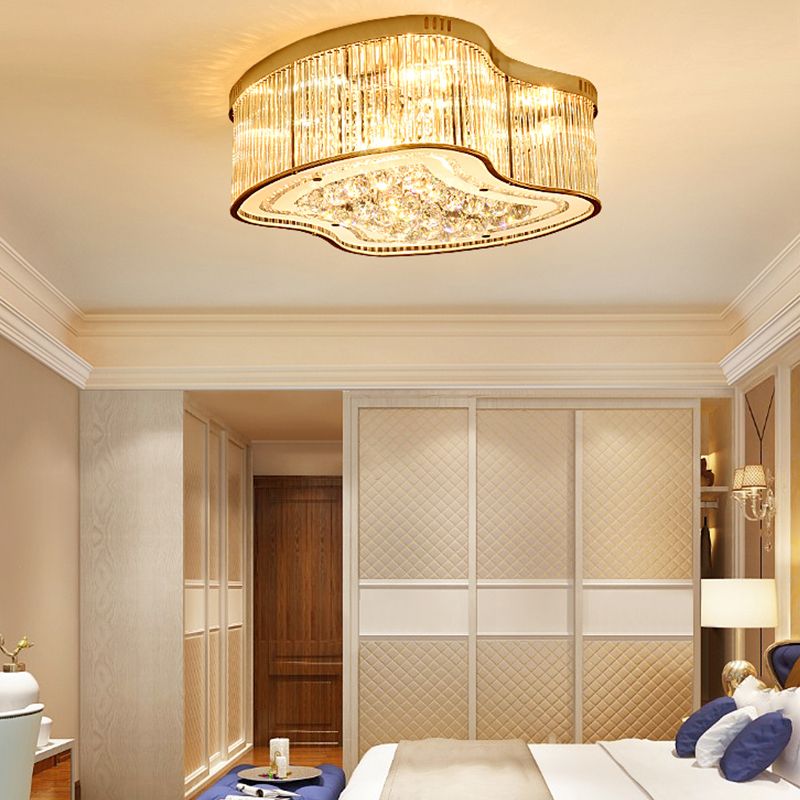 Plafonnier à tige en cristal géométrique, luminaire de plafond doré à 4 têtes, modernisme