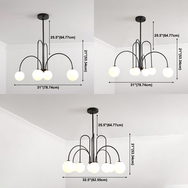 Moderno lampadario in ferro laccato a sospensione a sospensione a ciondolo di lusso con tonalità di vetro bianco