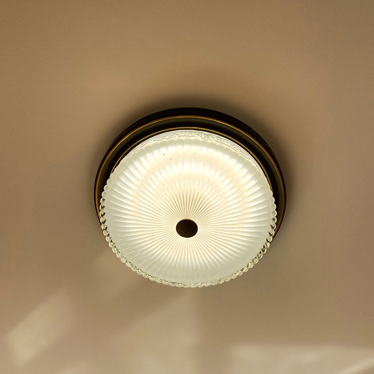 Luminaire de plafond de chambre à coucher en verre transparent en forme de tambour de style colonial