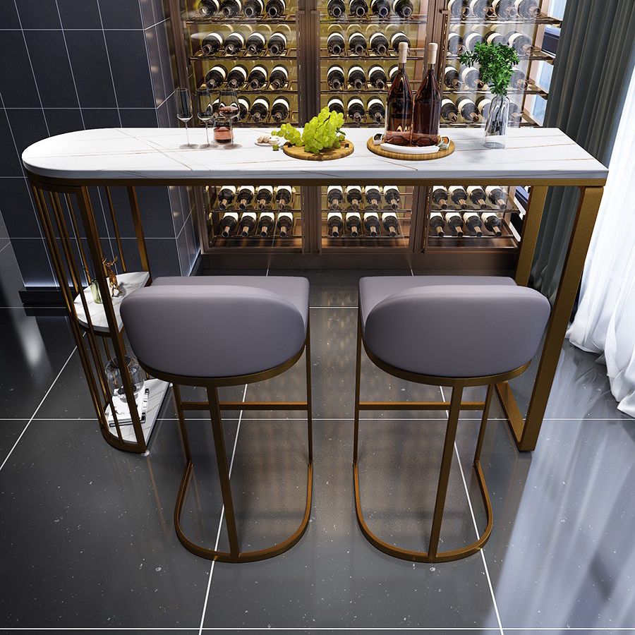 Low Back Bar Stools Glam Metal Dining Stools with Metal Base