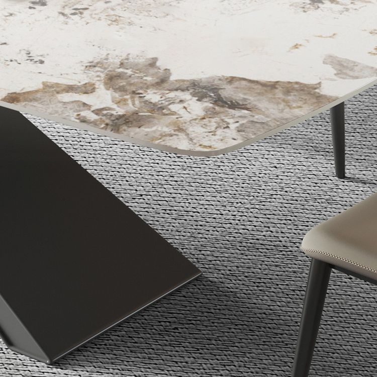 Industrial Style Sintered Stone Table Dining Rectangle Table with Metal Legs for Kitchen