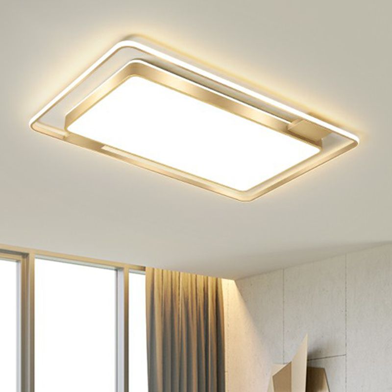 Golden Rectangular Ceiling Lighting Minimalistic LED Metal Flush Mount with Recessed Diffuser