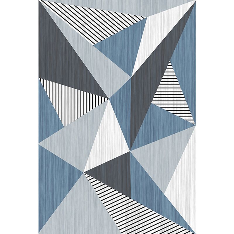 Blue and Grey Modernist Rug Polyester Geometric and Striped Pattern Rug Pet Friendly Washable Anti-Slip Backing Carpet for Living Room